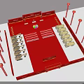 Construction Start Ceremony Site Featuring Red Decorations Excavators And Stage Setup 3d model
