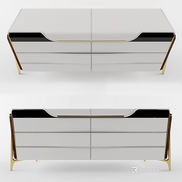 Elegant Modern Decorative Cabinet With White Drawers Black Trim And Gold Accents 3d model 