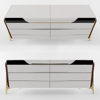 Elegant Modern Decorative Cabinet With White Drawers Black Trim And Gold Accents 3d model