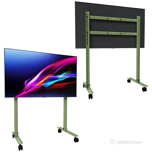 Sleek TV With Mobile Stand Featuring Wheels And Vibrant Display Screen 3d model