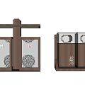 Public Facilities Sorted Waste Bins With Decorative Patterns And Wooden Frames 3d model