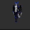 Fantasy Character Design of Mythical Creature With Blue Horns White Body and Black Wings