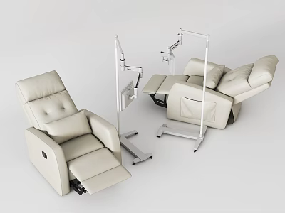 Beige Comfortable Reclining Chair With Metal Stand Medical Equipment Setup 3d model