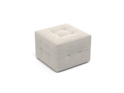 Beige Square Upholstered Stool With Tufted Buttons And Simple Design For Home Use 3d model