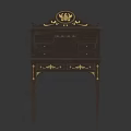 Antique Writing Desk with Gold Accents Decorative Crest Drawers and Carved Legs