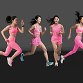 Women in Pink Sportswear Running Against Gray Background with Reflective Floor