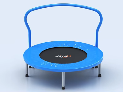 Blue Skyjump Round Trampoline Sports Equipment With Handlebar And Metal Frame 3d model