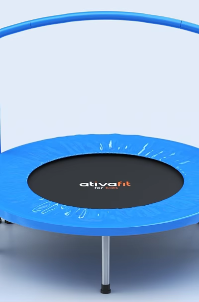 Blue Skyjump Round Trampoline Sports Equipment With Handlebar And Metal Frame 3d model