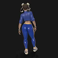 Woman With Pigtails In Blue Crop Top Blue Leggings With Yellow Stripes And White Sneakers