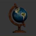 Detailed Vintage Globe With Red Stand And Blue Ocean Green Landmasses