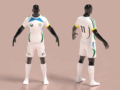 White Soccer Jersey with Green and Yellow Accents Featuring Number 11 Front Back View 3d model