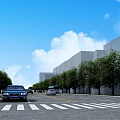 Modern Road Infrastructure with Crosswalk Vehicles Green Trees and Urban Buildings