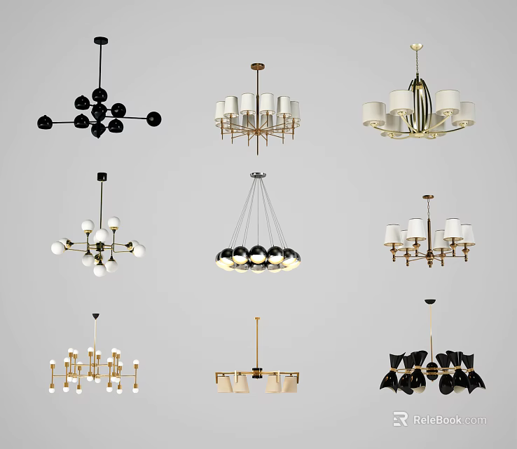 Various Modern Chandeliers With Black White And Gold Styles For Home Decor 3d model 