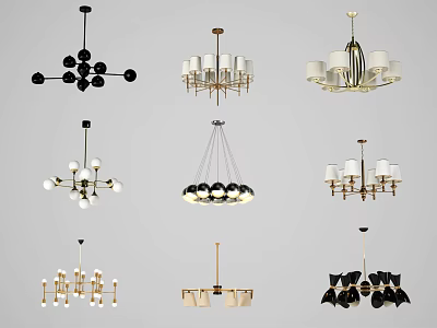 Various Modern Chandeliers With Black White And Gold Styles For Home Decor 3d model