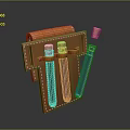 Orange Leather Pen Case With Stitched Design And Three Different Colored Pens Including Wooden Cap