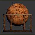 Decorative Globe Ornament Set With Wooden Stand Base And Vintage Map Design For Home Decor