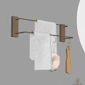 Wall Mounted Gold Towel Rack With Hanging Towels Loofah And Wooden Brush