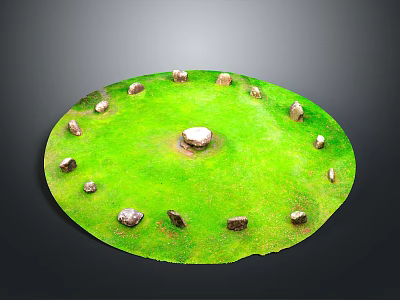 Circular Stone Circle Structure With Central Large Stone And Surrounding Small Stones On Green Lawn 3d model