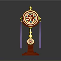 Traditional Decorative Household Item With Red Base Circular Colorful Patterns And Purple Tassels