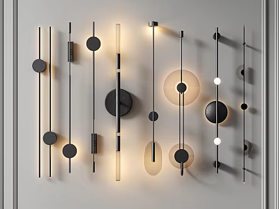 Modern Wall Lamps with Circular and Linear Elements on White Wall for Contemporary Interior 3d model