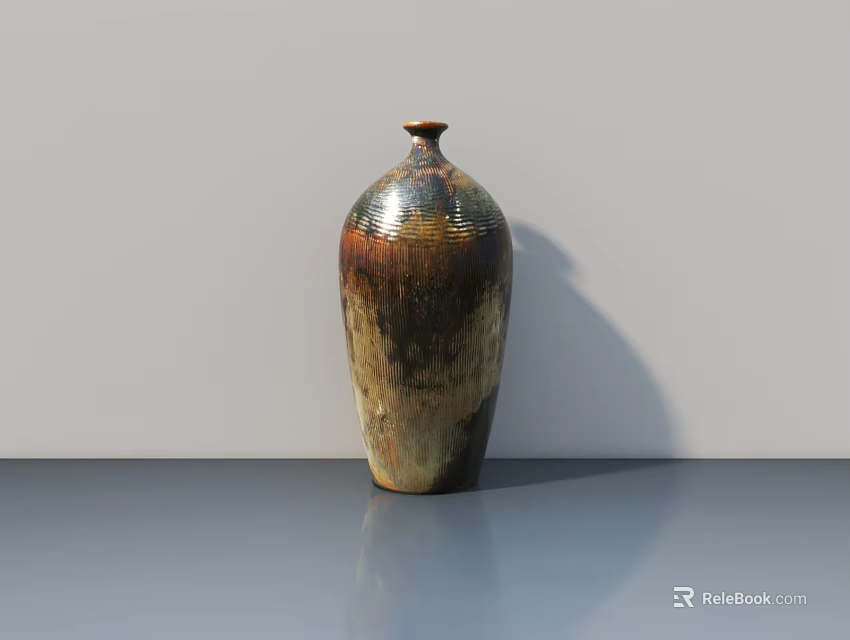 Handcrafted Ceramic Sculpture Vase With Brown Gold Gradient Textured Surface On Gray Table 3d model 