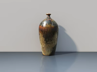 Handcrafted Ceramic Sculpture Vase With Brown Gold Gradient Textured Surface On Gray Table 3d model