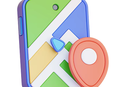 Guidance Interface On Mobile Phone With Colorful Map And Location Pin 3d model