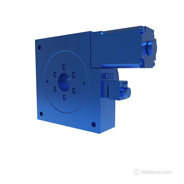 Blue Industrial Mechanical Component With Mounting Holes And Cylindrical Structure 3d model 