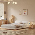 Minimalist Cream Soft Upholstered Double Bed With Solid Wood Frame For Warm Comfortable Bedroom