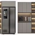 Elegant Modern Wine Cabinet Design With LED Lighting Wine Glasses Bottles And Decorative Items