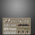 Neatly Arranged Kitchen Appliances Display Shelf With Various Cups And Coffee Machine