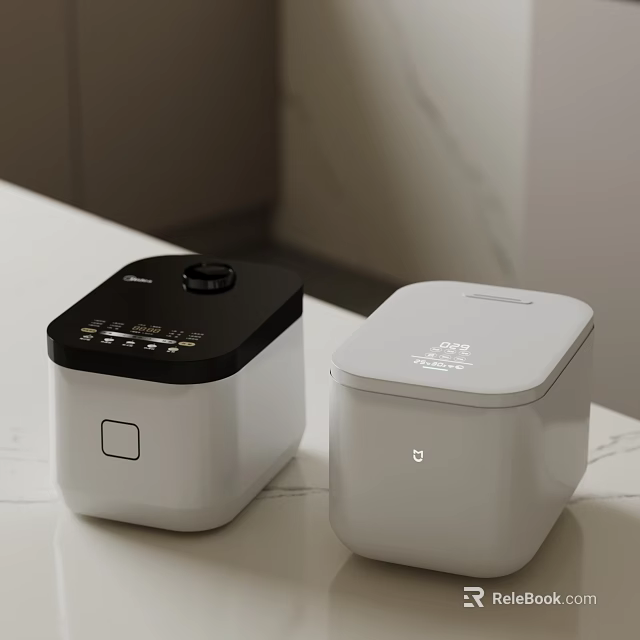 Modern Black and White Kitchen Rice Cookers as Stylish Countertop Appliances 3d model 