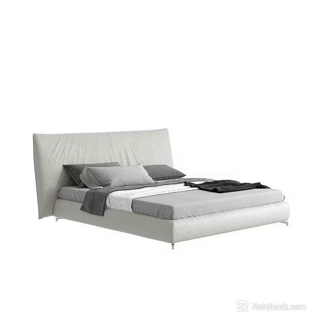 Modern Double Bed With White Headboard And Gray Pillow Design Setup 3d model