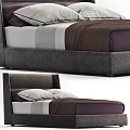 Modern Upholstered Double Bed With Gray Headboard Purple White Bedding And Pillows 3d model