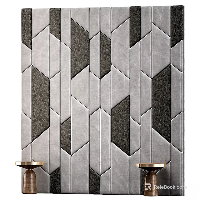 Modern Bedroom Accent Wall With Geometric Pattern And Textured Gray Black Design 3d model