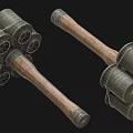 Tactical Weapon with Wooden Handle and Metal Head Featuring Multiple Cylindrical Components 3d model