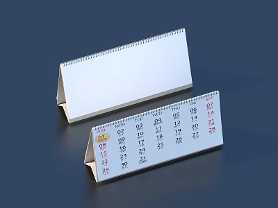 Ornament Decor Set with Foldable Desktop Calendars White Blank and Red Date 3d model