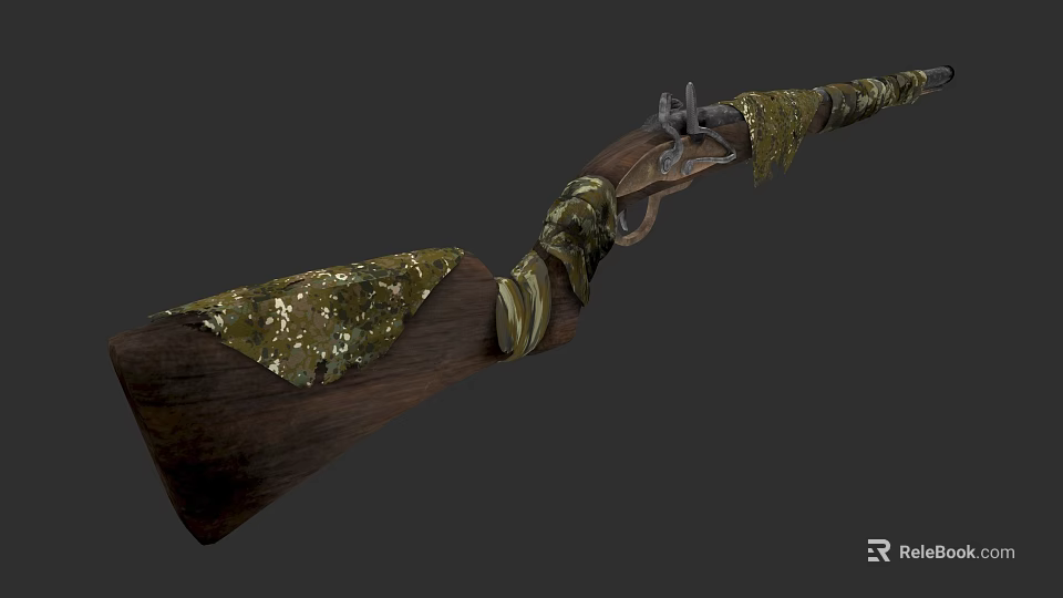 Vintage Wooden Rifle With Ornate Metal Accents And Intricate Carvings 3d model 