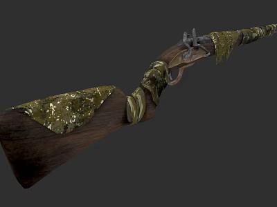 Vintage Wooden Rifle With Ornate Metal Accents And Intricate Carvings 3d model