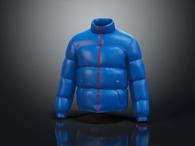 Blue Puffy Puffer Jacket With Red Stripe Modern Design And Sleek Look 3d model