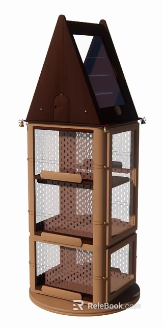Wooden Decorative Cabinet With Glass Doors And Perforated Shelves Design 3d model 