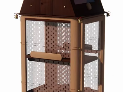 Wooden Decorative Cabinet With Glass Doors And Perforated Shelves Design 3d model