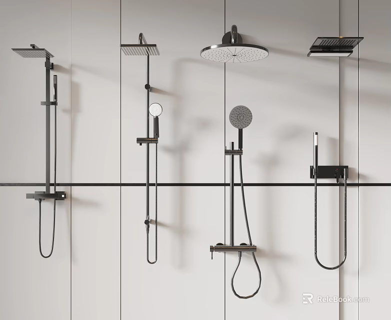 Various Modern Shower Heads Including Handheld Overhead and Wall Mounted Designs 3d model 