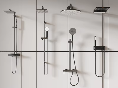 Various Modern Shower Heads Including Handheld Overhead and Wall Mounted Designs 3d model
