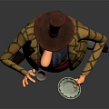 Animated Game Movie Character With Tall Top Hat Yellow Plaid Coat And Red Vest