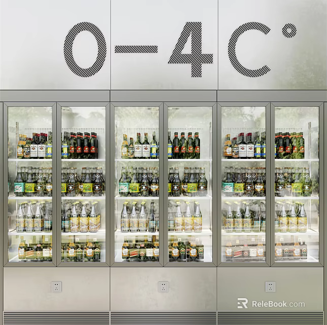 Multiple Glass Door Refrigerators Storing Bottled Beverages At 0-4℃ Temperature 3d model
