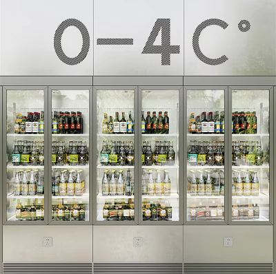 Multiple Glass Door Refrigerators Storing Bottled Beverages At 0-4℃ Temperature 3d model