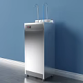 Floor Standing Stainless Steel Water Dispenser With Dual Taps And Display Against Blue Wall