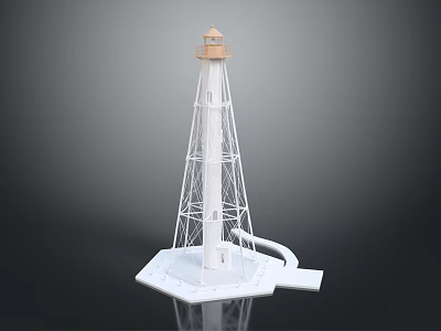 White Metal Structure Lighthouse With Top Lantern Room And Base Platform 3d model