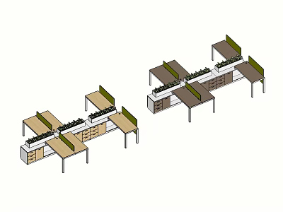 Modern Office Desk Layout With Green Dividers Multiple Workstations And Storage 3d model